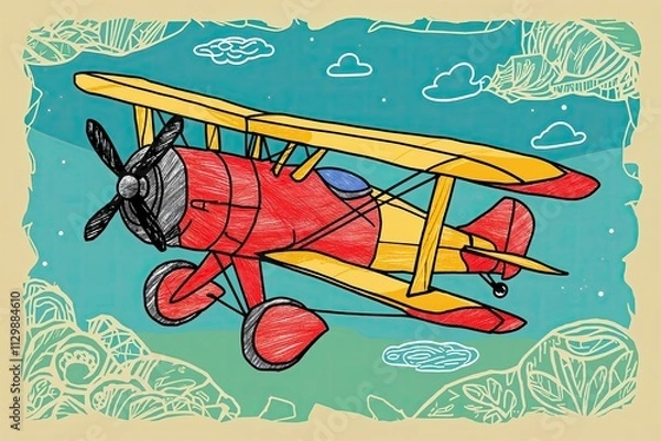 Fototapeta Whimsical Doodle Art of a Paper Biplane for Exciting Air Travel Experiences