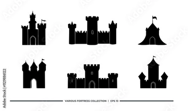 Fototapeta A collection of silhouette fortress designs, ideal for graphic resources and creative projects.