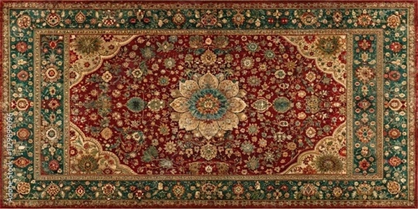 Fototapeta Intricate Floral Rug Design A Detailed View of a Richly Colored Carpet with Ornate Patterns and a Central Medallion