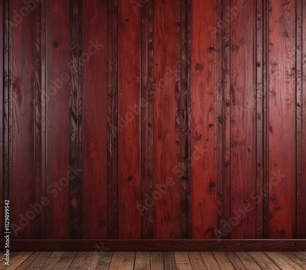 Fototapeta Distressed wood paneling in a deep crimson tone, natural, distressed, crimson