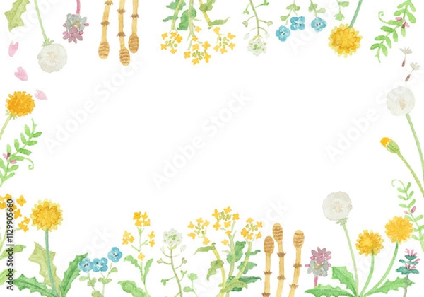 Obraz 水彩絵の具で描いた春の野原のお花フレーム