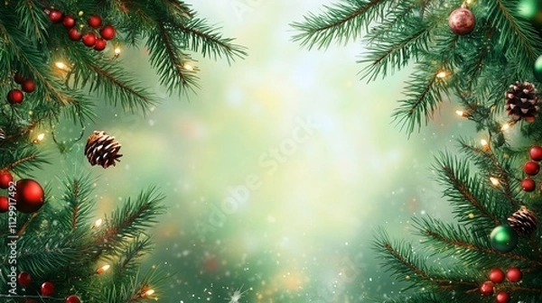 Fototapeta Decorated Spruce Branches Forming a Holiday Tree on a Transparent Canvas