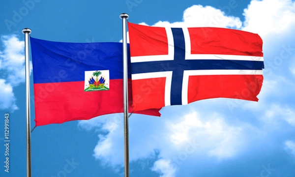 Fototapeta Haiti flag with Norway flag, 3D rendering