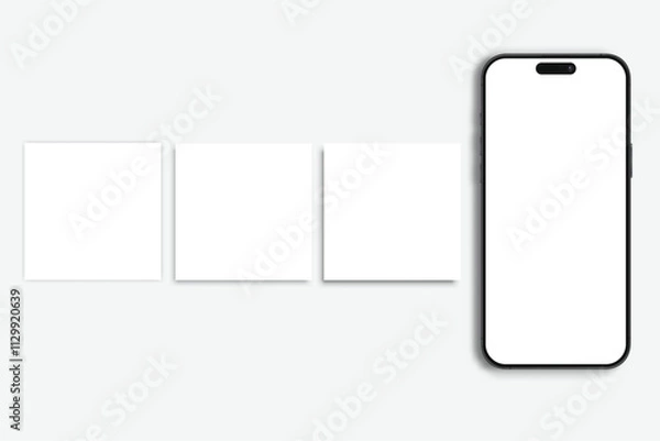 Fototapeta Smartphone mockup with social media post interface mockup. Social media mobile app page template design for user carousel post feed. Vector design user interface template on social network

