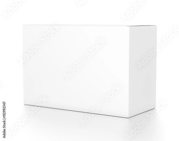 Fototapeta White wide horizontal rectangle blank box from side angle.