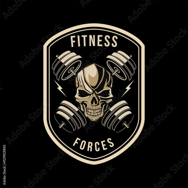 Fototapeta skulls and barbells are suitable for fitness logo or gym sports logo