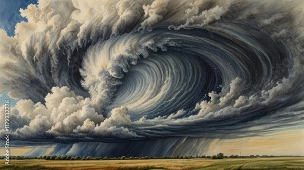 Fototapeta Dramatic Swirling Clouds Over Rural Landscape