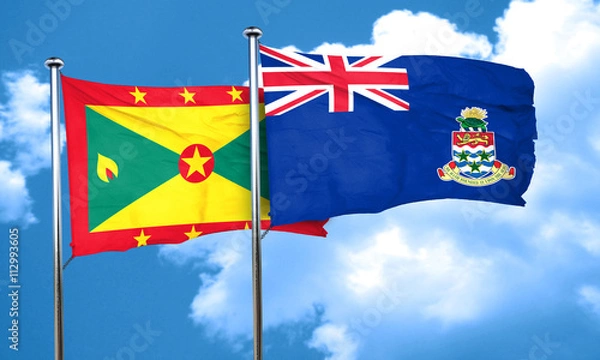 Fototapeta Grenada flag with Cayman islands flag, 3D rendering