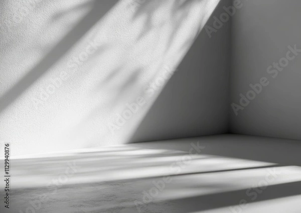 Fototapeta Minimalist White Background with Natural Leaf Shadow for Product Display and Promotion