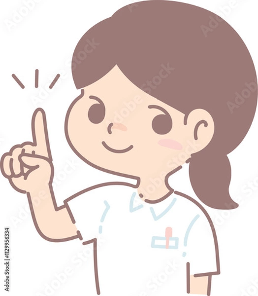 Fototapeta 人差し指を立てる女性看護師のイラスト