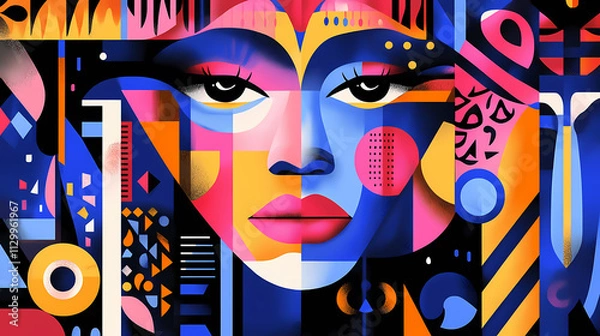 Obraz Bold abstract cinematic expressionism vibrant colors geometric patterns avant-garde art. Omnipresent. Illustration