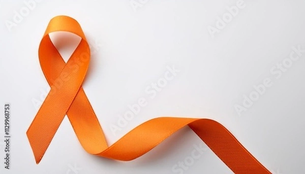 Fototapeta Leukemia Awareness Symbol. Orange Ribbon with Copy Space for Text. White Background Isolated. Flat Lay Top View.