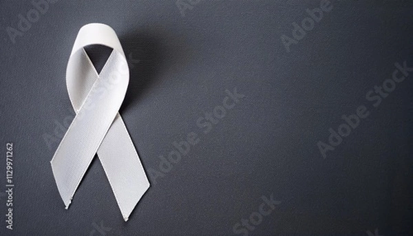 Fototapeta Lung Cancer Awareness Symbol. White Ribbon with Copy Space for Text. Dark Gray Background Isolated. Flat Lay Top View.