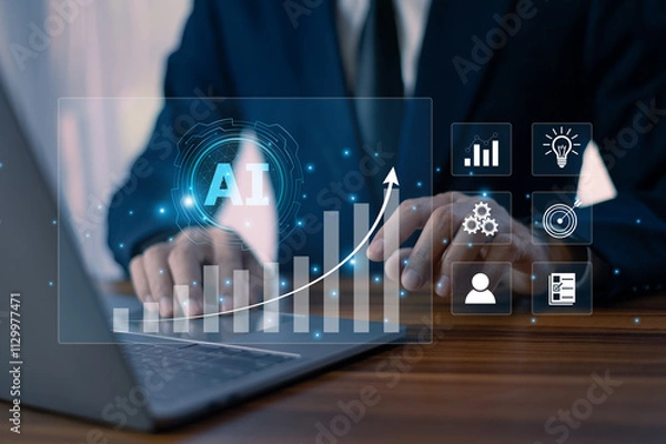 Fototapeta Businessman leverages AI automation to drive sustainable business growth and optimize operational efficiency