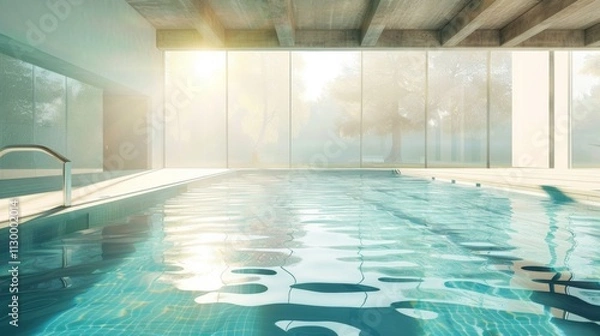 Obraz Chic indoor swimming pool with a minimalist design and abundant sunlight from floor-to-ceiling glass panels