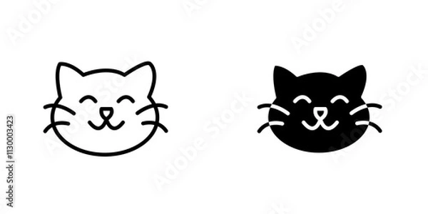 Fototapeta Cat outlined and solid icon vector collection.