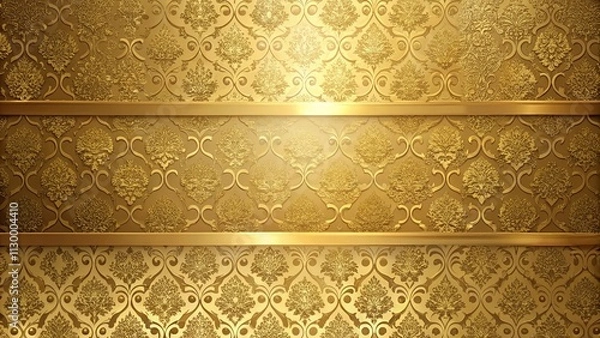 Fototapeta Elegant Gold Damask Pattern with Two Horizontal Stripes for Luxurious Background Design