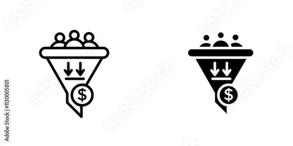 Fototapeta Sales funnel outlined and solid icon vector collection.