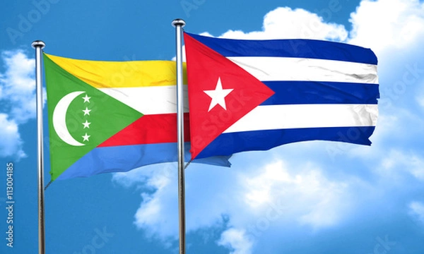Fototapeta Comoros flag with cuba flag, 3D rendering