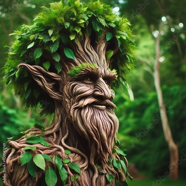 Obraz Tree person hybrid with leafy hair bark like skin and a wise gro