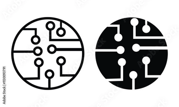 Fototapeta Circuit board icon set. Technology scheme circle symbol isolated on white background. Linear vector outline illustration, logo design style. Suitable for website design. Vector illustration.