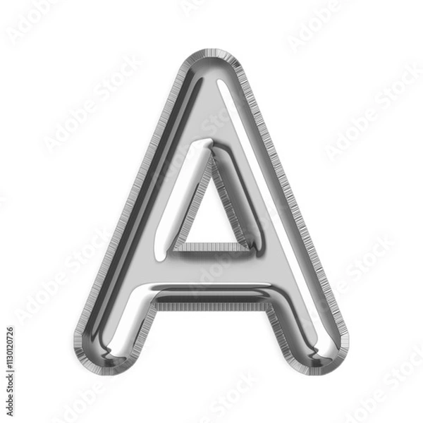 Fototapeta A English Letter silver foil balloon isolated on transparent background PNG, 3d silver alphabet
