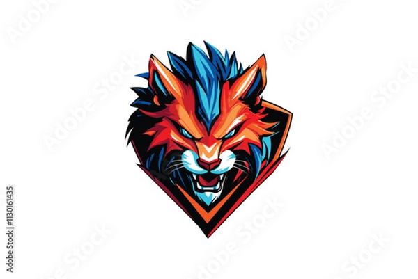 Fototapeta flaming  lion head  with wings mascot