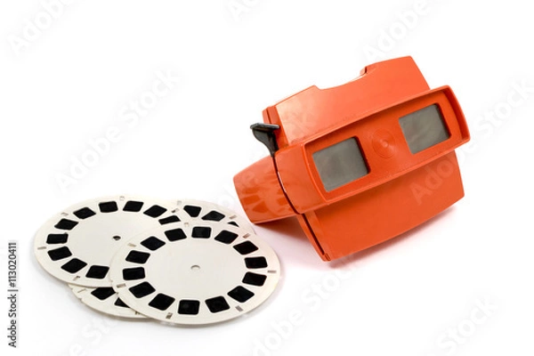 Fototapeta Red retro stereoscope isolated with reels on white background