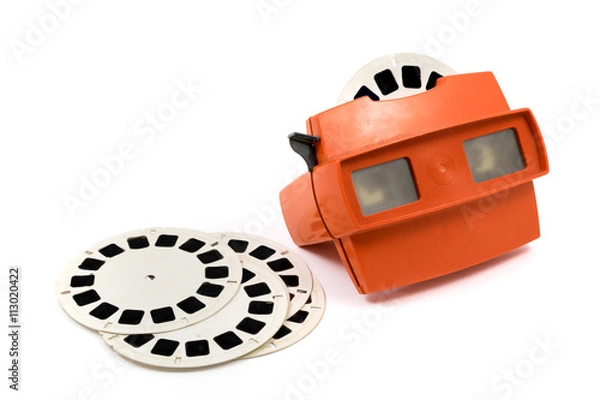 Fototapeta Red retro stereoscope isolated with reels on white background
