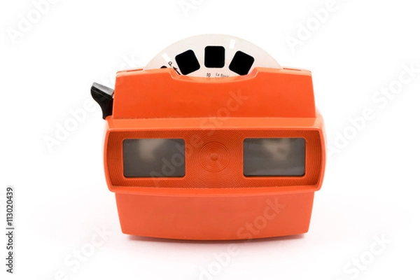 Fototapeta Red retro stereoscope isolated with reels on white background