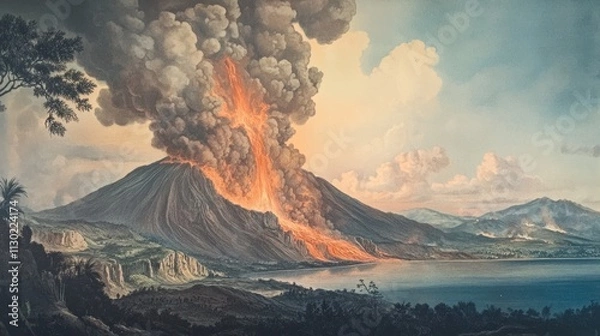 Obraz Eruption of Mount Tambora, 1815: A Volcanic Landscape Painting