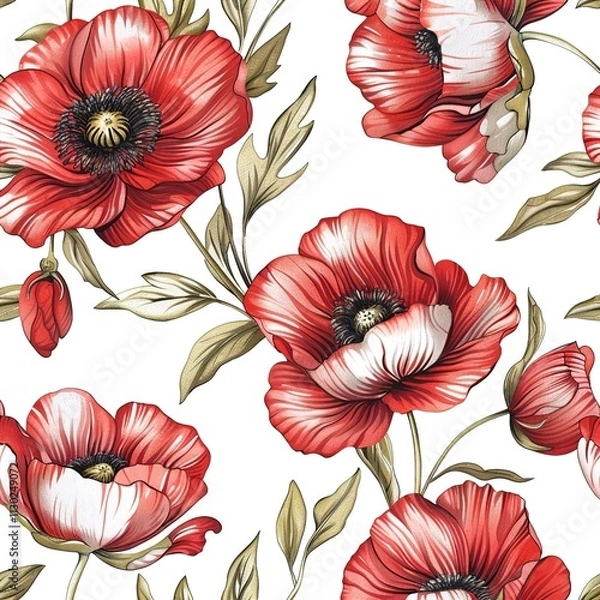 Fototapeta seamless pattern with poppies