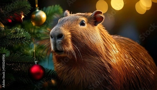 Fototapeta クリスマスツリーとカピバラ