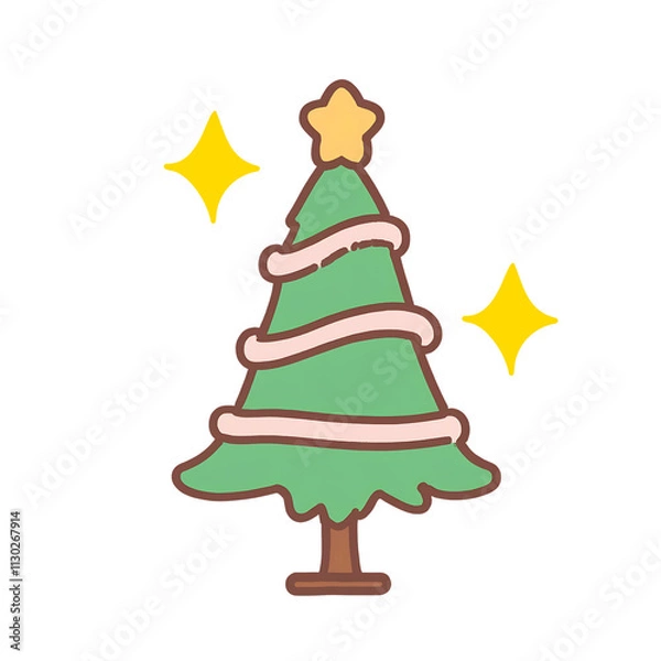 Fototapeta Minimalist vector art featuring Christmas elements in cartoon watercolor style: an elf, teddy bear Santa, snowman, and Christmas tree. Festive and cheerful design on a transparent background