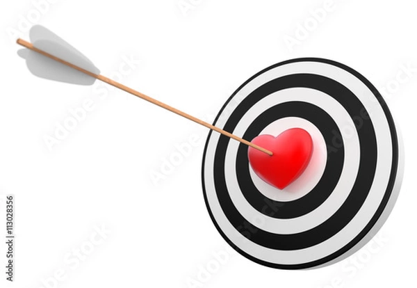 Obraz Zielscheibe mit Pfeil und Herz in der Mitte