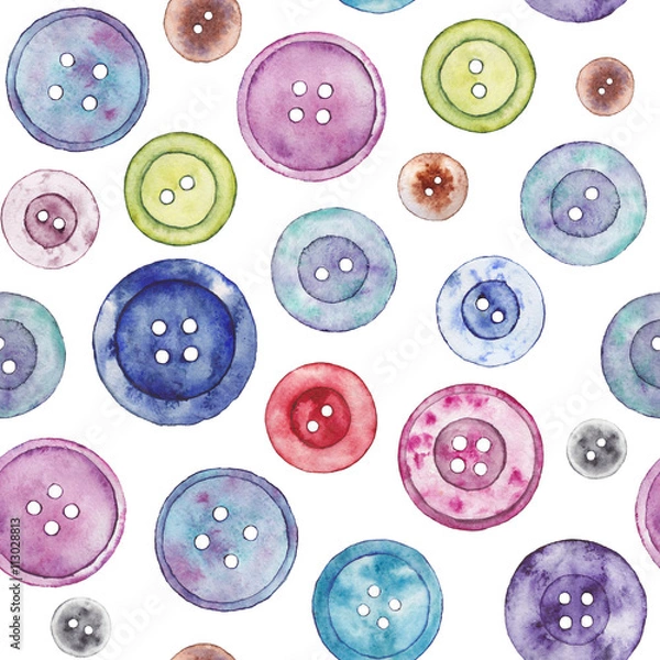 Obraz Seamless background with sewing buttons. Original hand drawn pattern.