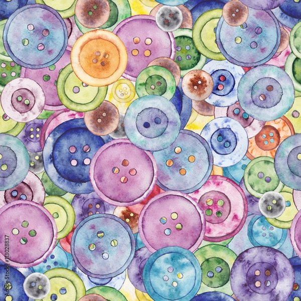 Obraz Seamless background with sewing buttons. Original hand drawn pattern.