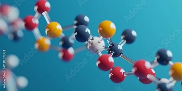 Obraz Molecular structure model of essential amino acid L lysine, crucial for growth and tissue repair. L lysine, also known as Lys or K, plays a vital role in protein biosynthesis.