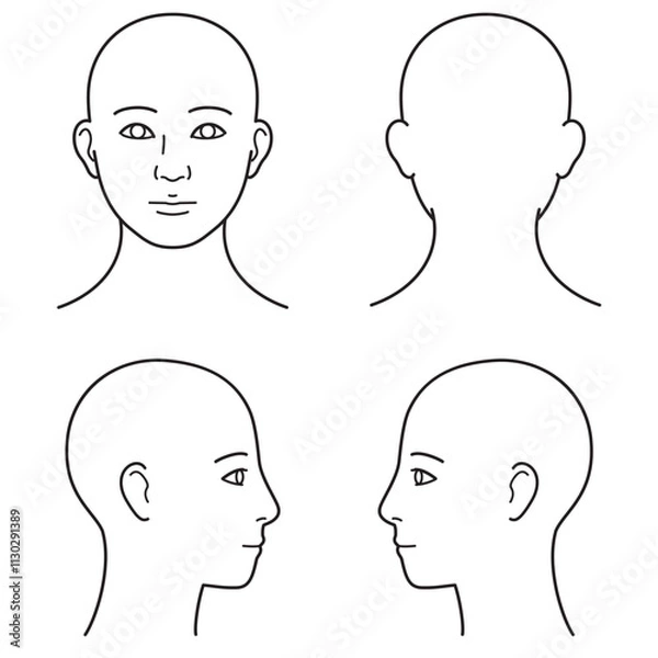 Obraz 顔　前後左右　白黒