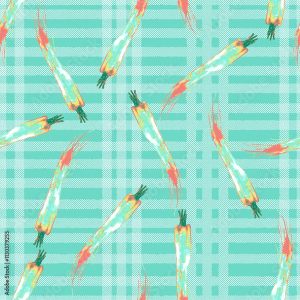 Obraz Watercolor vegetable carrot pattern on cage background, juicy fresh. Watercolor illustration