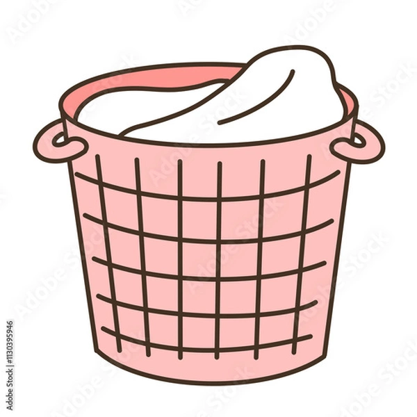 Obraz カゴにいっぱいの洗濯物のイラスト　ピンク