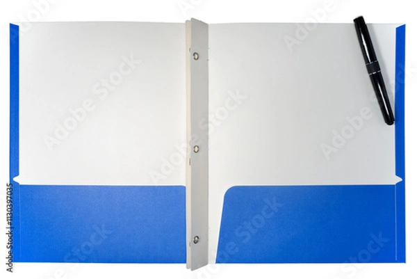 Obraz blue school folder with ink pen isolated on white background