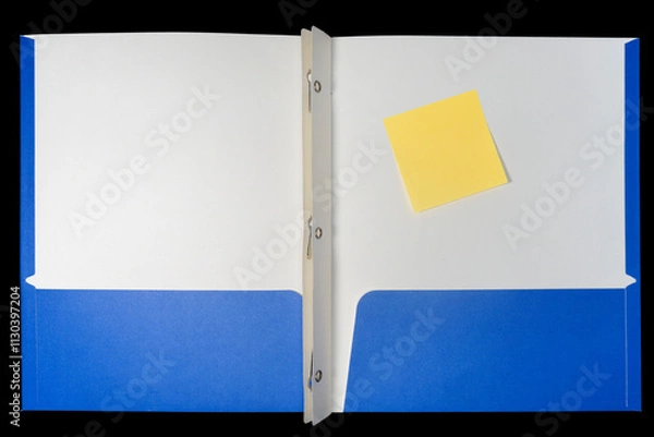 Obraz blue school folder with yellow sticky note on black background
