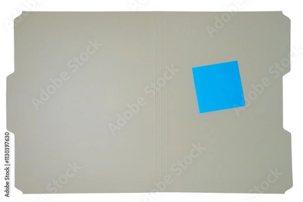 Obraz manila file folder with blue sticky note isolated on white background