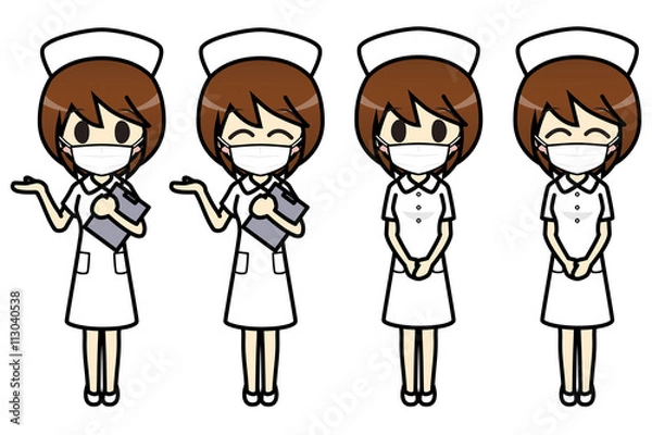Obraz シンプルキャラクター　会話・表情イラスト集　看護師（マスク）　女性　案内