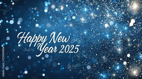 Fototapeta A subtle gradient background in festive blue and silver, with "Happy New Year 2025" written in script font
