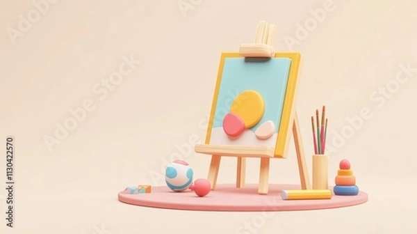 Fototapeta Childrens Art Studio Scene with Colorful Toys and Easel