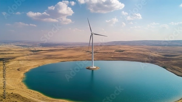 Obraz wind turbines on the lake