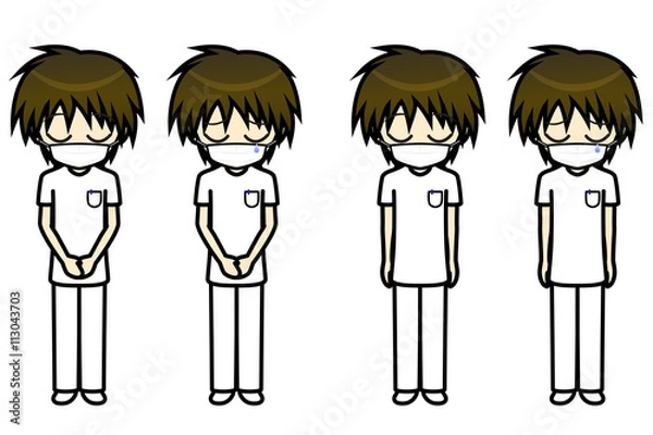 Obraz シンプルキャラクター　会話・表情イラスト集　看護師（マスク）　男性　謝罪