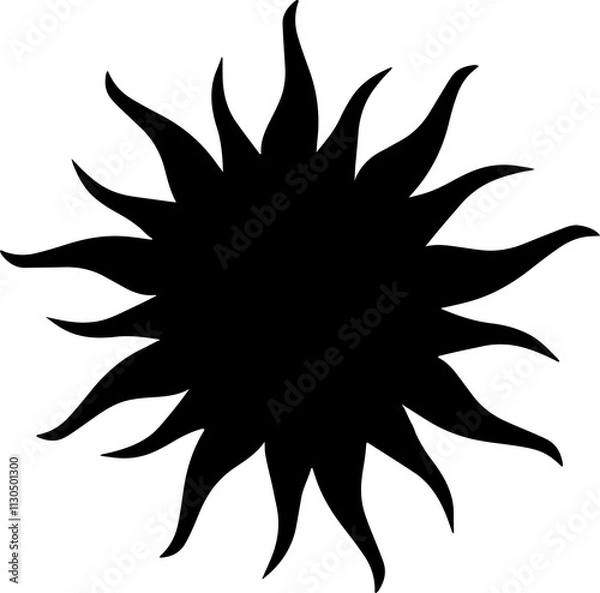 Fototapeta Black silhouette of the sun. A medieval symbol of the sun with many rays. Astrological symbol. Vector illustration in art deco style.